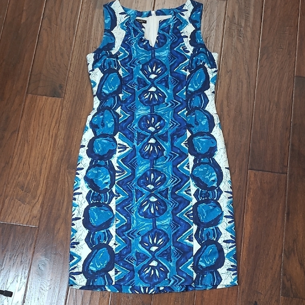 Talbots Blue & White Patterned Linen Blend Sleeveless Dress size 10
